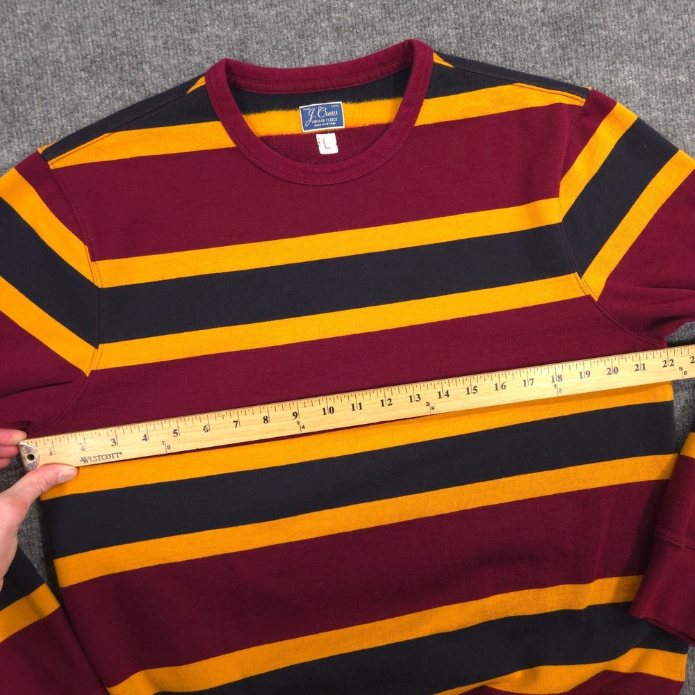 J Crew Vintage Fleece Sweatshirt Mens Large Burgundy Striped Crewneck Pullover - Picture 4 of 8